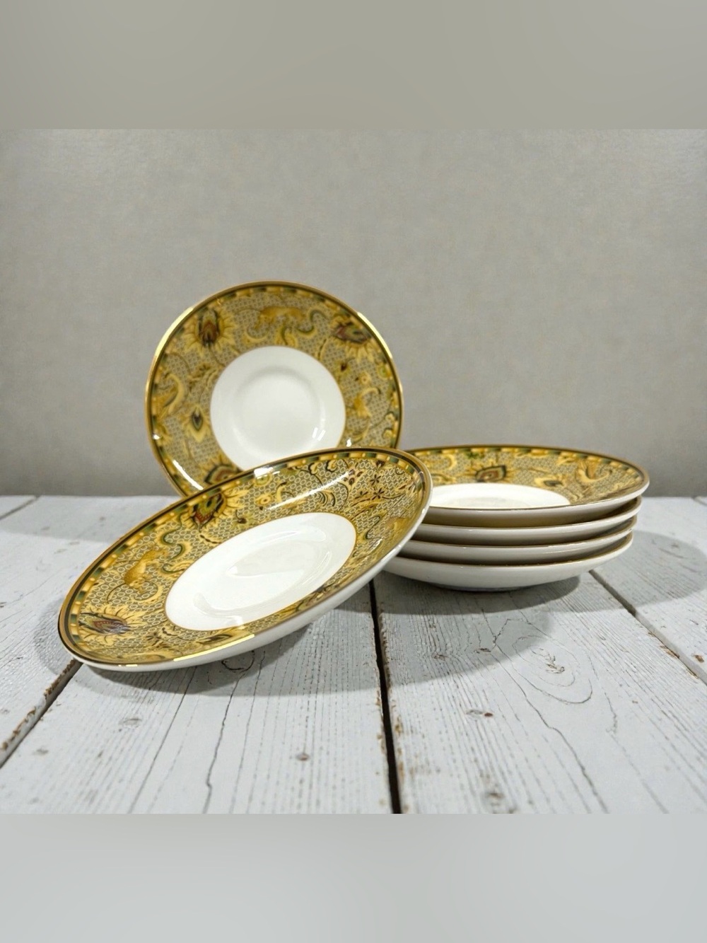 Wedgwood Persia Bone China Saucers Set of 6 England 5.5” Gold Gilt 1997